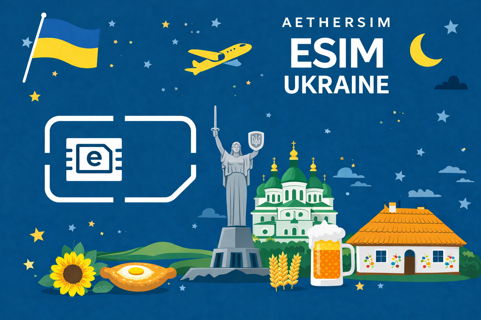 Ukraine travel eSIM illustration